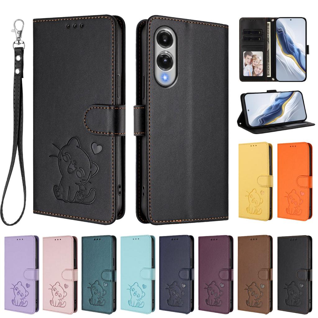 Für Samsung Galaxy S25 Edge Brieftasche Hülle mit Handschlaufe Love Cat Muster Prägung Leder Handyhülle