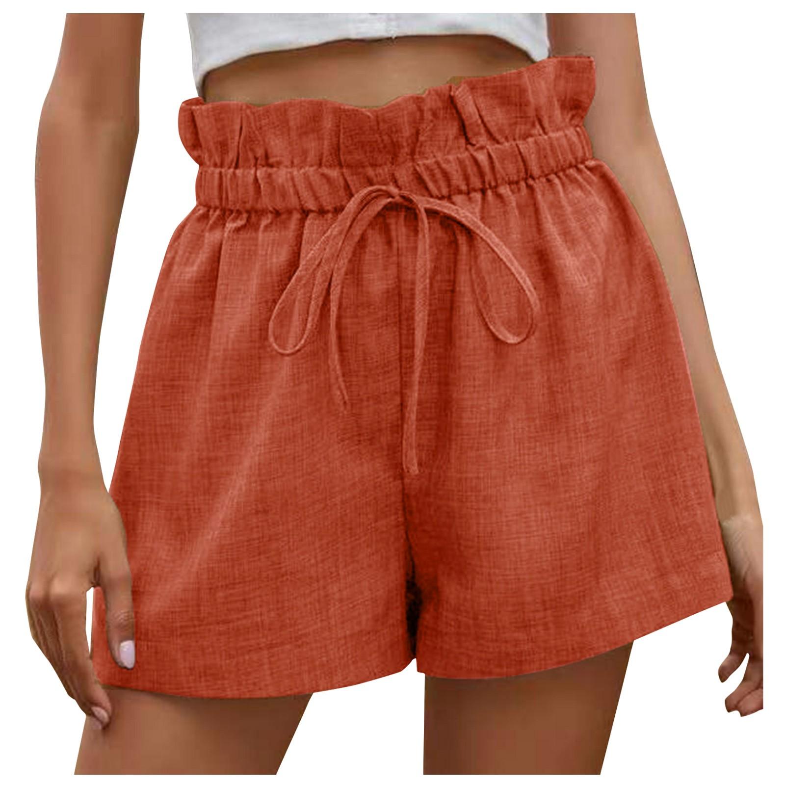 

Women s Colour Casual Comfortable Shorts Summer High Waist Tie Ruffle Loose Wide Leg Pants XL червоний