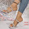 Fashion Women's Concise Super High Heel Sandals  Women Transparent Square Heel Round Toe PVC Slippers Summer Plus Size Platform Slides