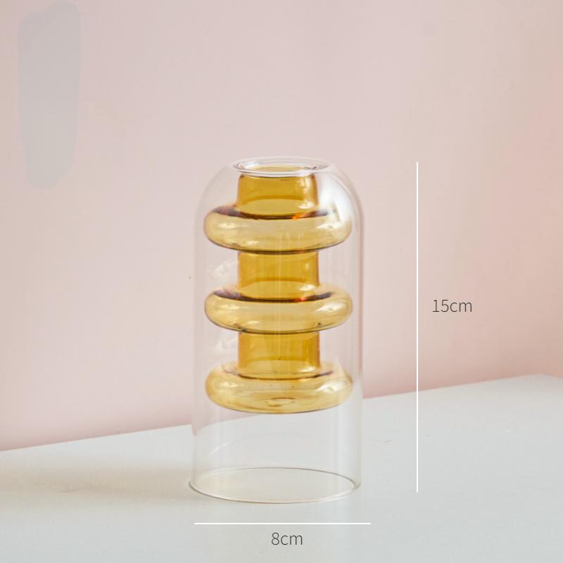 Nordische moderne doppelwandige Vase, kreative hydroponische transparente Glasvase, Wohnzimmer-Desktop-Dekor, personalisiertes Kunstornament