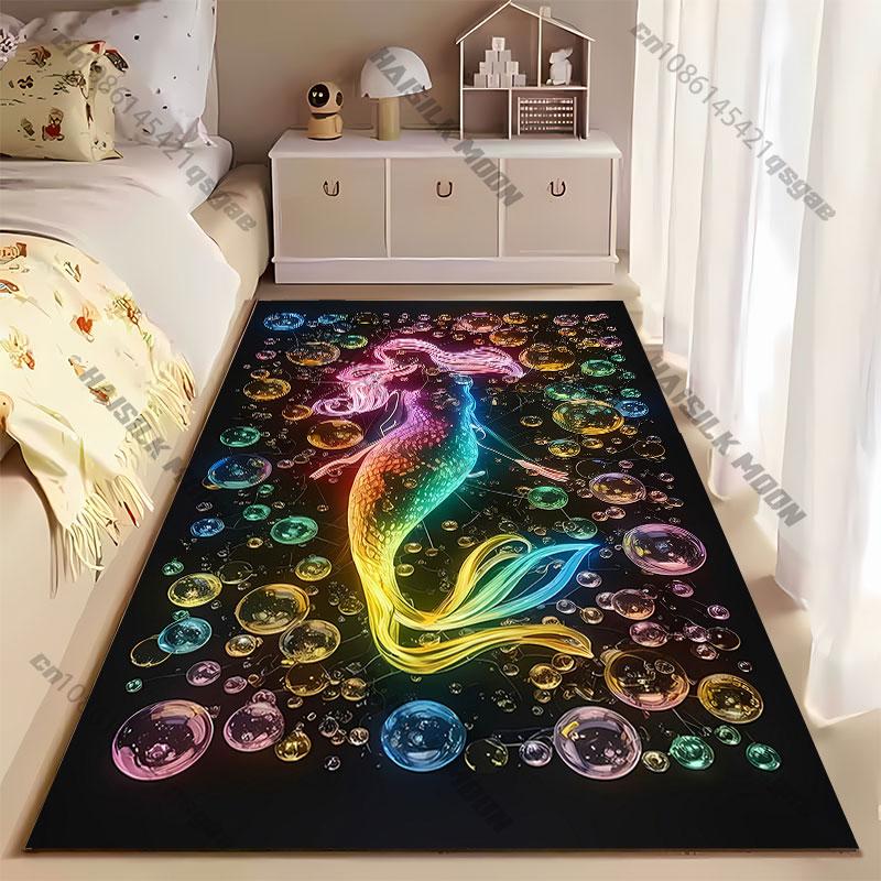 Colorful mermaid surrounded by bubbles carpet Yoga living room room decor children's crawling mat doormat area rug