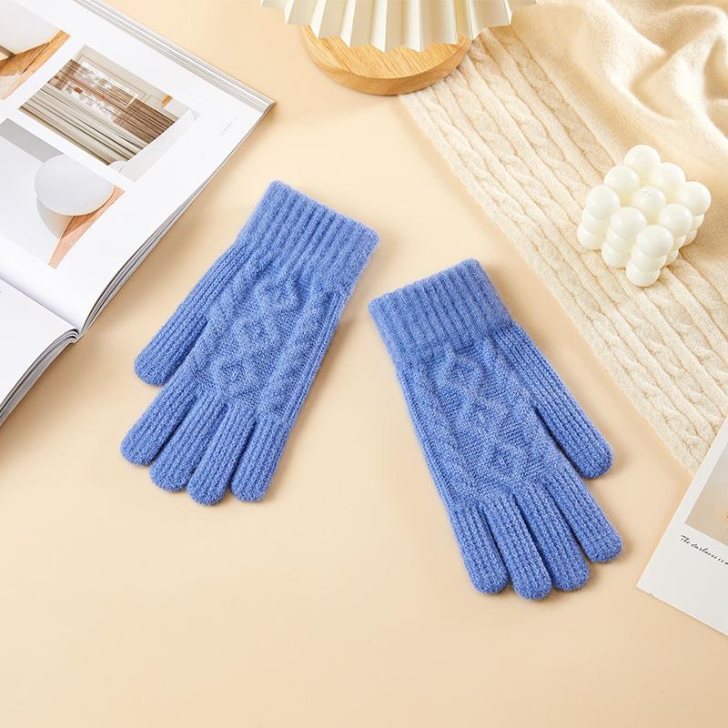 Gloves for Women Autumn and Winter Knitted Gloves Cute Solid Color Cold Proof and Warmth Thickened Cycling Touch Screen Versatile Gloves