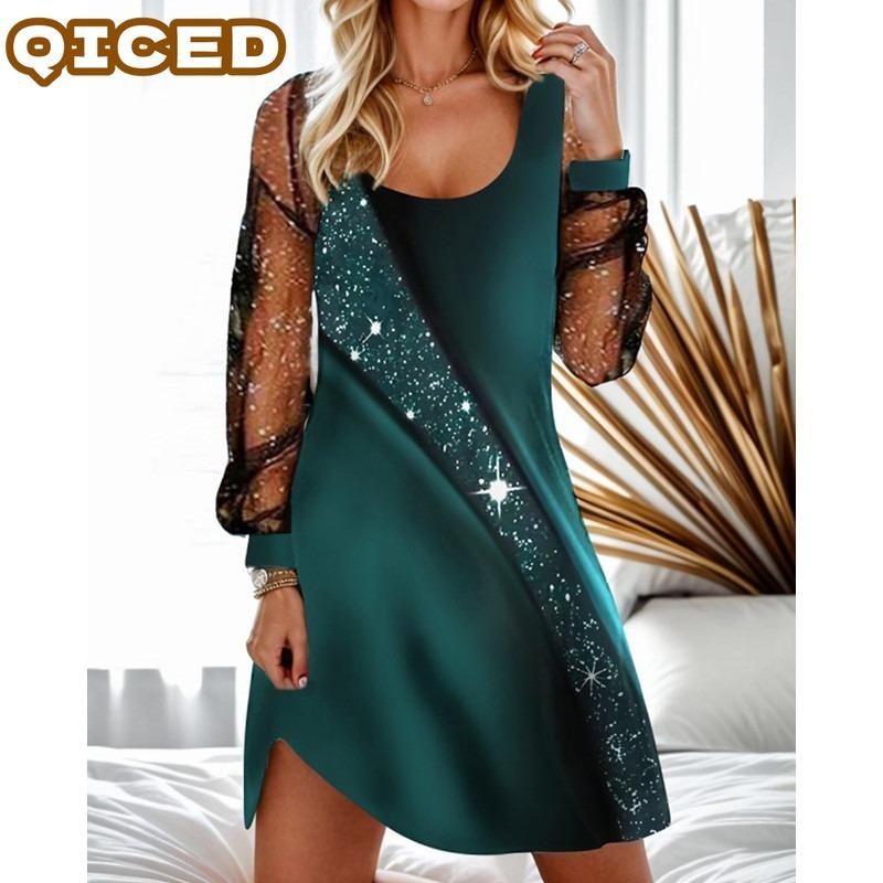 QICED Abiti Casual alla Moda a Manica Lunga con Scollo a U