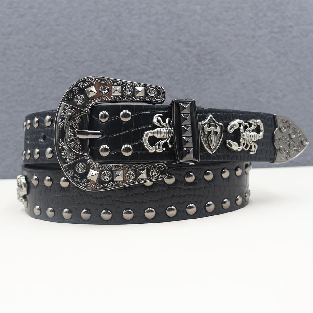 Crocodile Pattern American Western Rivets Scorpion Street Rivets Punk Men's Belt Women