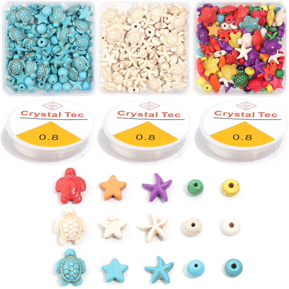 1 Box Ocean Series Turquoise Beaded Set Color Starfish Sea Turtle Loose Spacer Beads Charm Jewelry Making DIY Kit Crystal Line