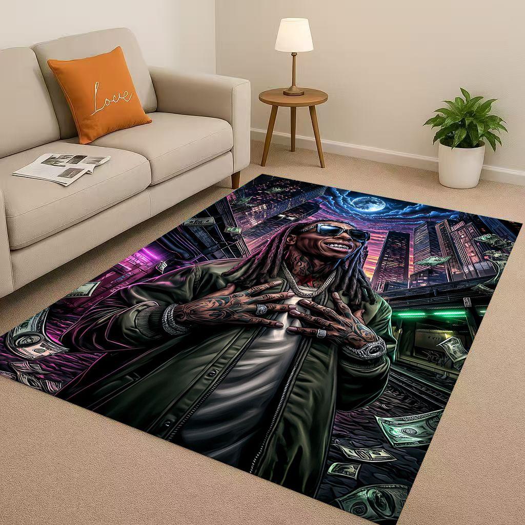 3D Classic Top Hip Hop Rapper Star Cartoon Art Living Room Non-Slip Area Rug Carpet for Bedroom Playroom Sofa,Home Decor Doormat