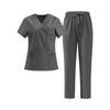 Women's Uniform Quick Dry V-Neck Short Sleeve Top with Pockets and Pants Set Scrub Uniform