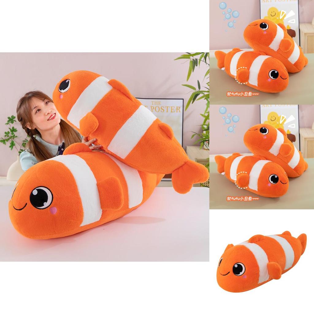 Plush Clownfish Toy Ocean Animal Stuffed Fish Cushion For Kids Playroom Decor