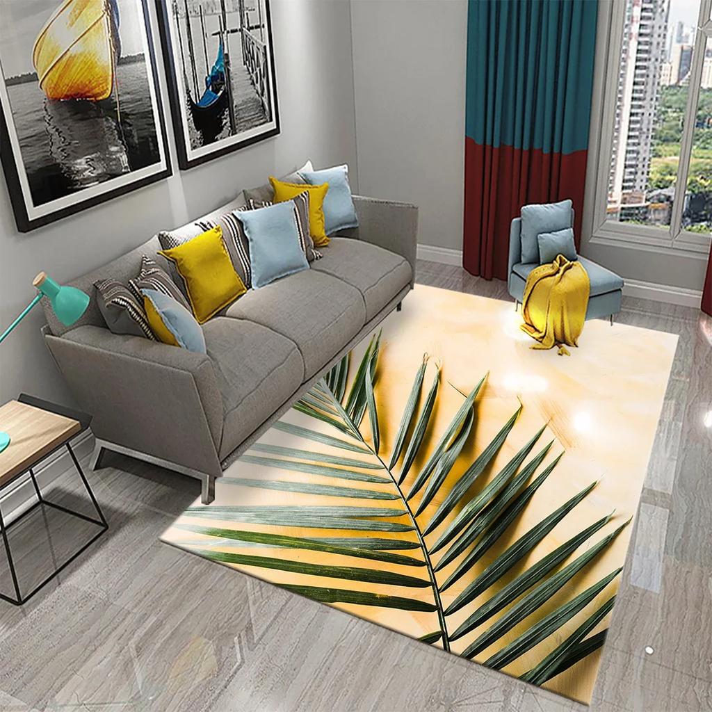 Green Tropical Palm Leaves Sunset Carpet Living Room Decor Floor Rug Non Slip Absorbent Carpet for Kitchen Bathroom Entrance Mat