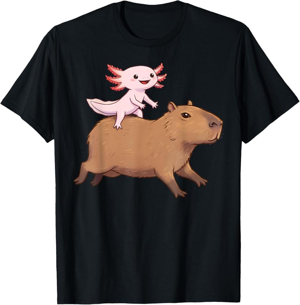 Funny Kawaii Axolotl and Capybara Lover Girls Men Women unisex T-Shirt Mens Womens Tees Top