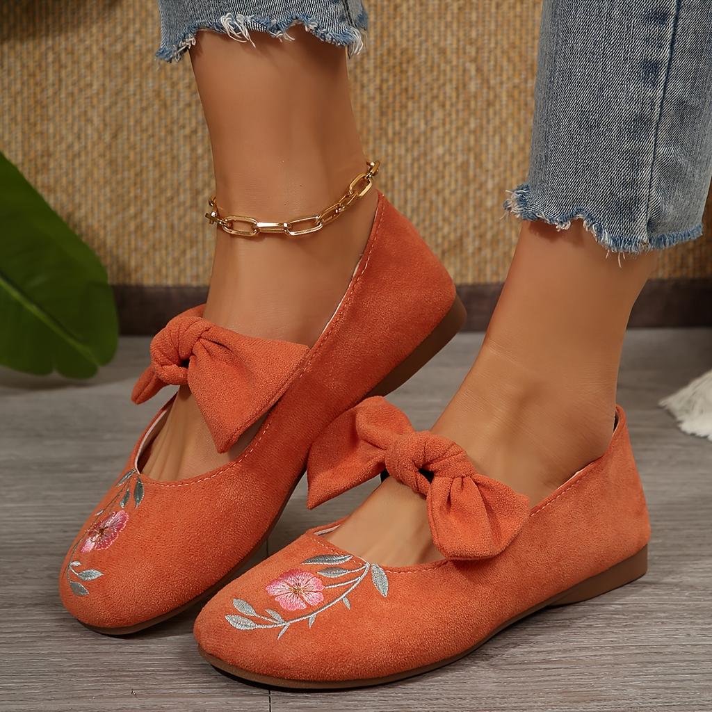 New Embroidered Bow Flat Mary Jane Shoes for Women Cross-border Ethnic Style Slip-Ons