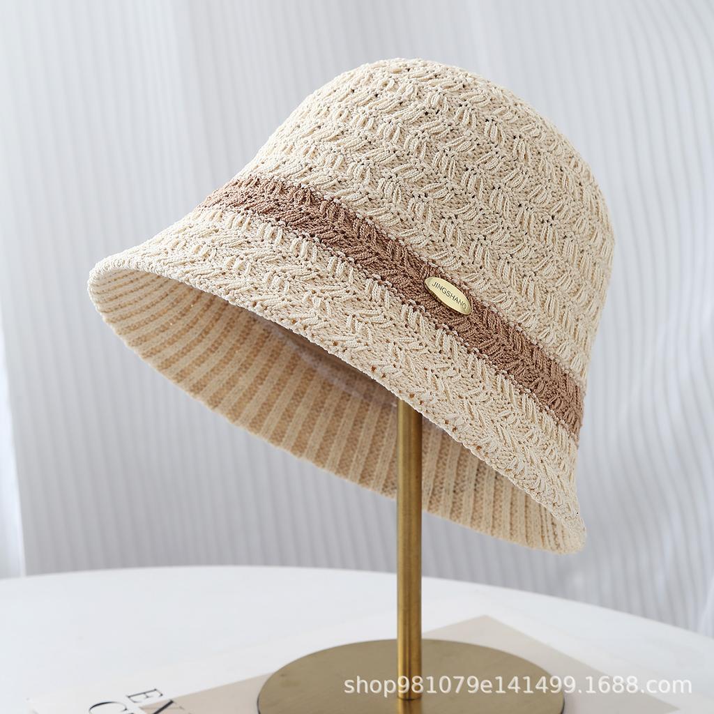 Early autumn light luxury knitted fisherman's hat children's fashion color matching versatile basin hat striped face small bucket hat tide