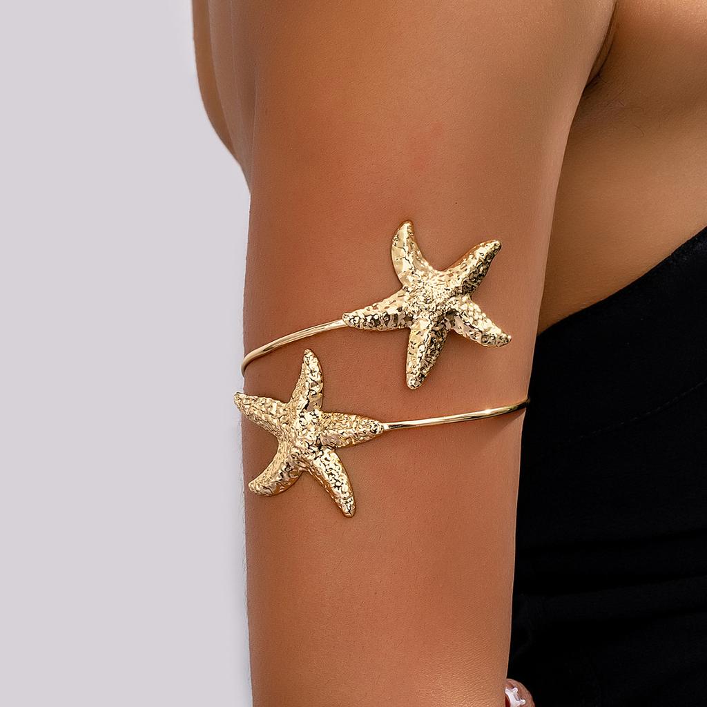 Fashion ocean wind three-dimensional starfish metal rotating open arm ring women multi-occasion vacation wind seaside wear
