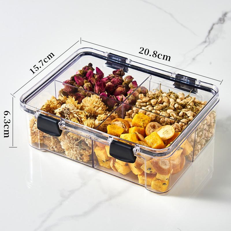 Floral Square Tea Box 460ml with Four Airtight Food-Grade Plastic Compartments