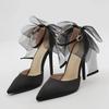 Eiyken Sexy Pointed Toe Sandals Buckle Strap Cover Heel Women Spring Summer Mesh Butterfly-knot Banquet Wedding Pumps Shoes