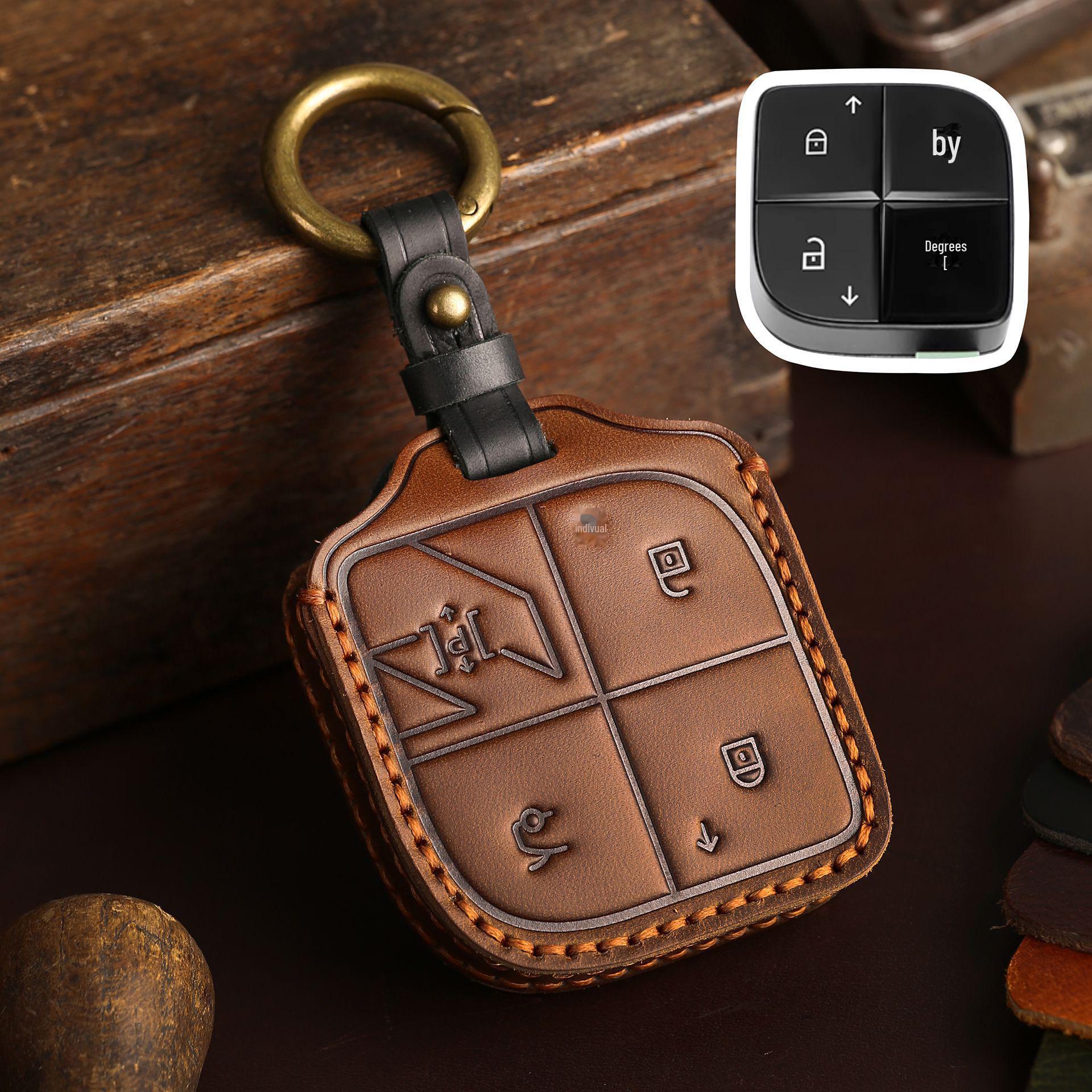 

Чехол для ключа из натуральной кожи для Lynk & Co 2023 08 - специальный защитный чехол для автомобильного ключа с пряжкой коричневый