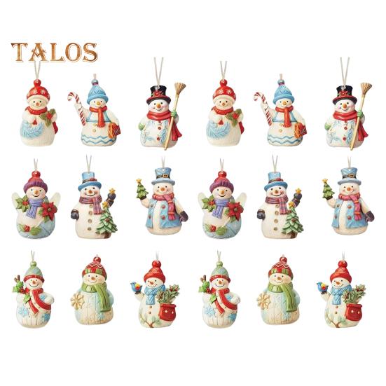 9/18 Pcs Snowman Pendant Wooden Christmas Hanging Ornament Painted Hanging Snowman with Twine for Xmas Tree Holiday Decor