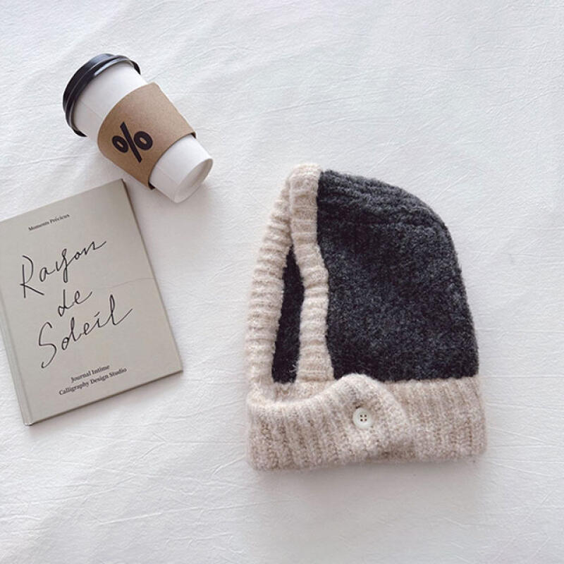 Knitted Balaclava Winter Hat Hooded Button Women's Neck Warmer