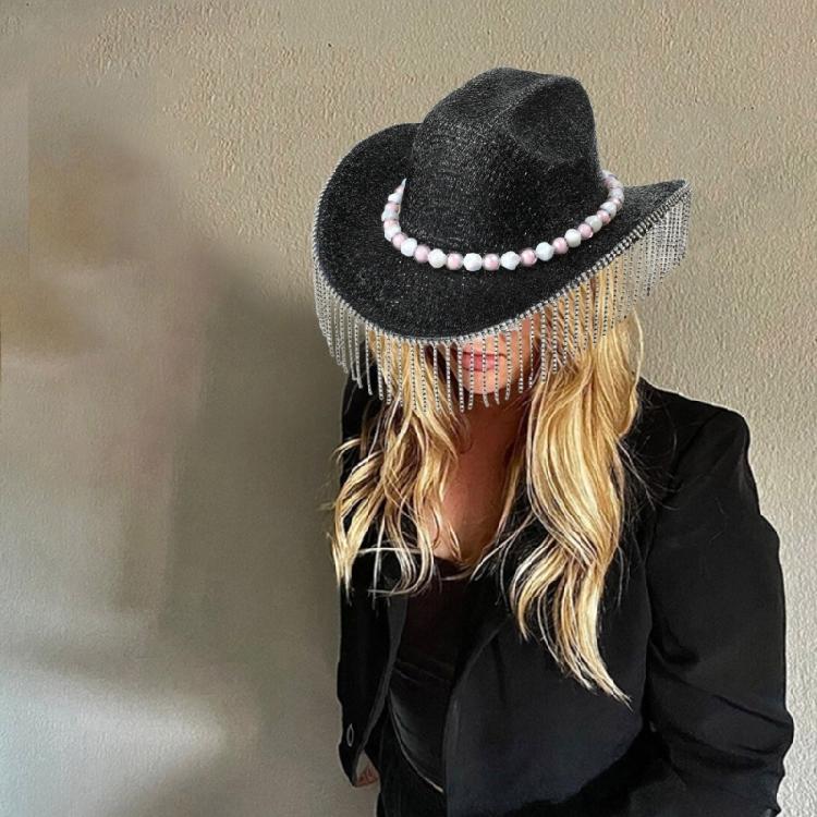 Hand Beading Diamond Tassels Hat Cowboy Hats for Carnivals Music Festival