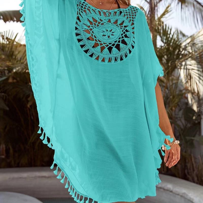 2021 Plus Size Off-Shoulder Tassel Cutout Beach Cover-up