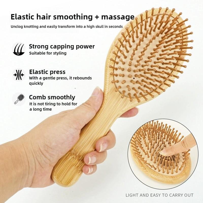1 Pc Eco-friendly Bamboo Hair Brush Detangling Hairbrush Wooden Air Cushion Massage Comb Wide Tooth And Pointed Tail Cmb