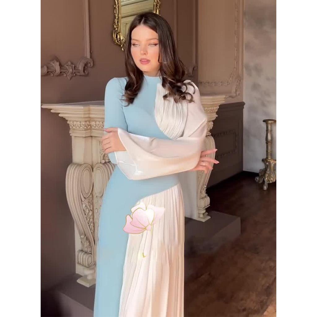 Toamnă Iarnă Nou Rochie Elegantă Bodycon Talie Înaltă Blocuri de Culoare Gât Rotund Mânecă Lungă Rochie de Seară Rochie Formală Femei Europene Americane