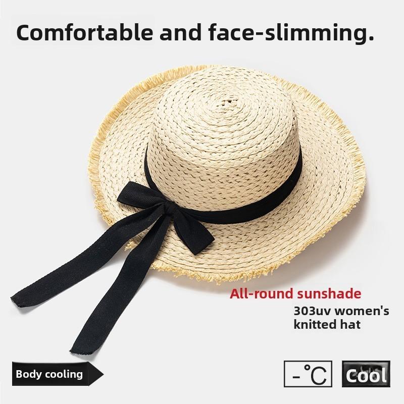

Summer Women Wide Brim Sun Hat With Bow Tie And Asymmetric Design For Beach And Vacation Style A