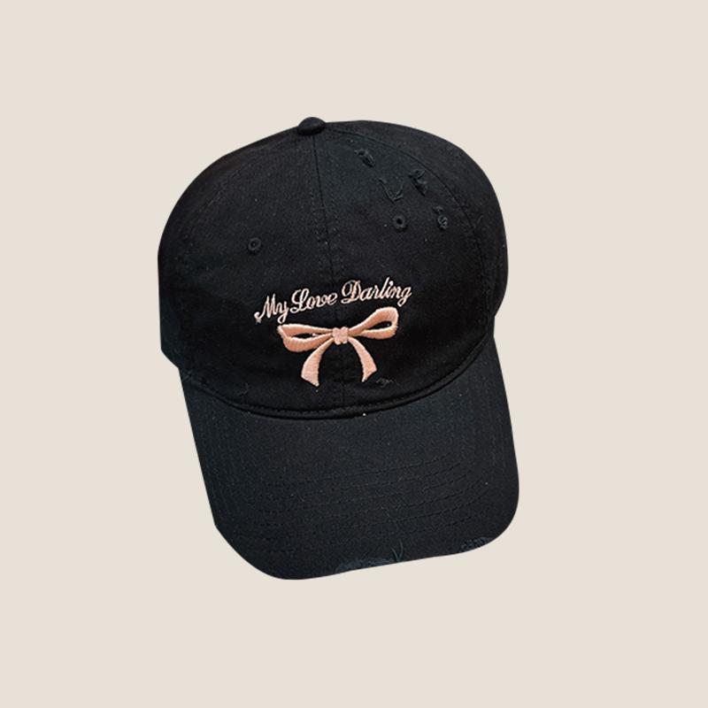 

ins Новая универсальная бейсболка с вышитым бантом из Южной Кореи, детская уличная кепка с мягким верхом и солнцезащитным козырьком из стираного хлопка Adjustable чёрный