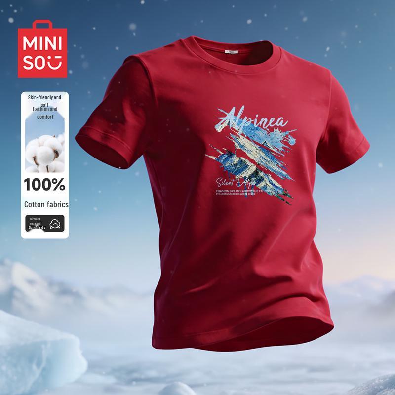 MINISO Men s Pure Cotton Crew Neck Short Sleeve T-Shirt 2XL