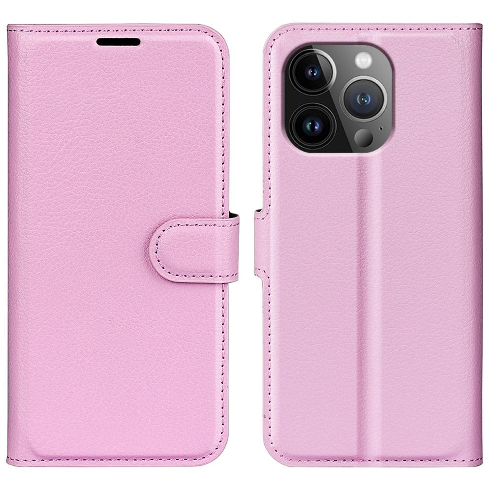 For iPhone 15 Pro Max Wallet Case Litchi Texture Shockproof Leather Flip Stand Phone Cover