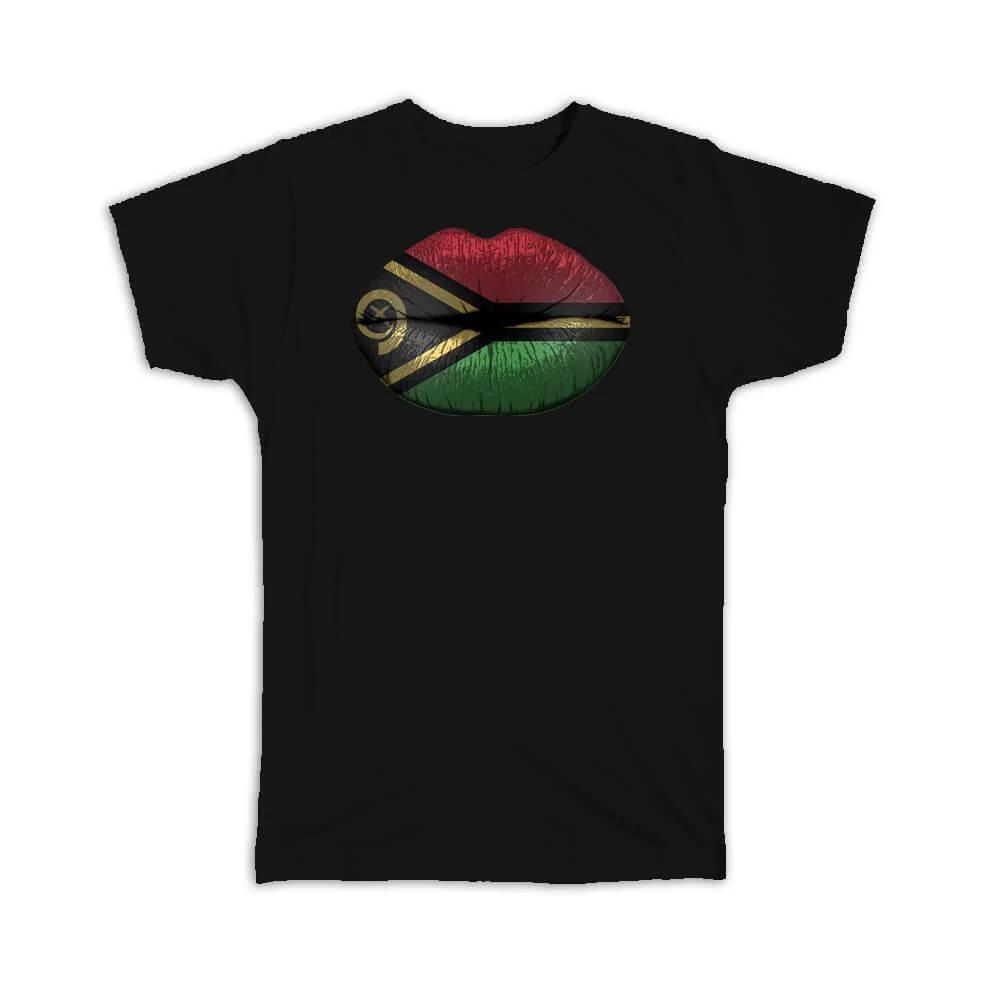 Gift T-Shirt : Lips Vanuatu Flag Women Expat Country For Her Woman Feminine M