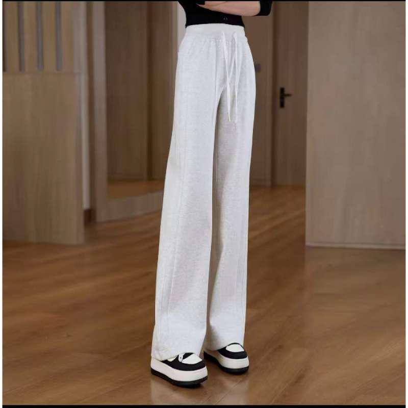 

Women s 2026 Spring & Autumn High-Waist Wide-Leg Pants - Slimming, Floor-Length, Versatile, Loose Fit, Casual Drape. 2XL хизер серый