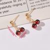 Ladies' Golden Cherry Earrings, Embellished with Red Beads, Simple Style Sweet and Fresh Design, Cute Cherry Shaped Accessories.