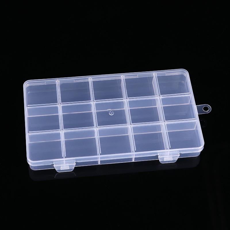 

15-Compartment Clear Plastic Storage Box with Double Buckle for Beads, Nail Art, Tools, Jewelry, and Fishing Gear. 17.3 x 9.8 x 1.9 cm прозрачный