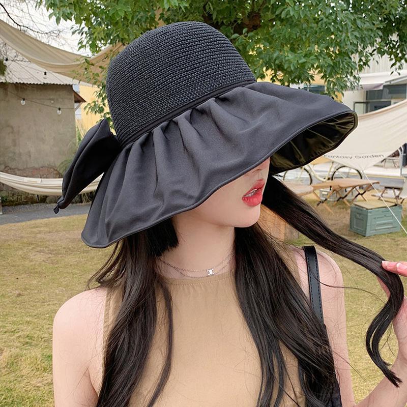 Vinyl big eaves sun protection visor hat women's summer sun face protection UV protection bow big head circumference fisherman hat