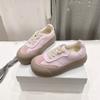 Unisex Thick Sole Casual Sneakers With Sulfurized Rubber Round Toe Leather Upper Breathable Comfortable Daily Wear