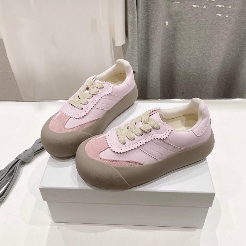 Unisex Thick Sole Casual Sneakers With Sulfurized Rubber Round Toe Leather Upper Breathable Comfortable Daily Wear