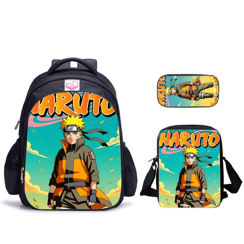Playful Blink Naruto Three-Piece Set Spine Care Schoolbag Pencil Bag Satchel Bag Student School Full Set