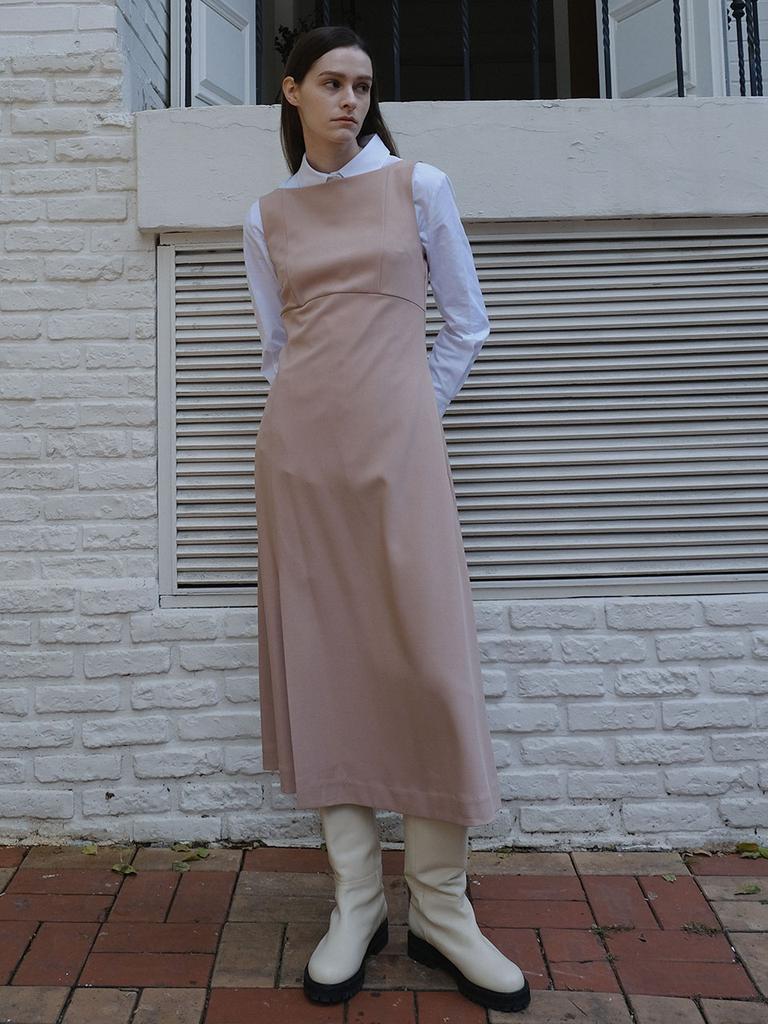 ETDEMAIN Sleeveless Boat Neck Slit Long Dress - Light Pink