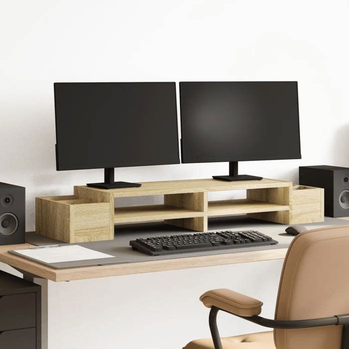 VidaXL Support de moniteur avec rangement chêne sonoma bois ingénierie, support de moniteur pour bureau, étagère de 854690