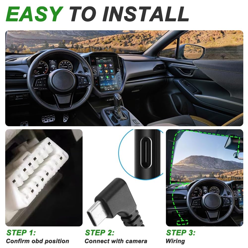 Xiatiaosann OBD Power Cable for Dash Camera, OBD2 To Type C Direct Charging Cable