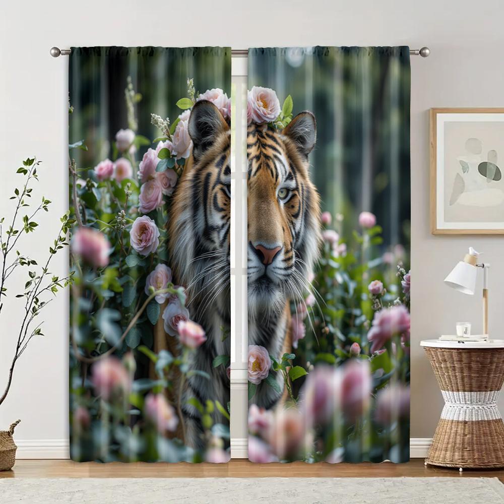 

2 шт., фильтрующие шторы (исключая удилища, неподвижный, без батареек) Цветок Тигр для использования в спальнях и гостиных 29x65in(75x166cm)