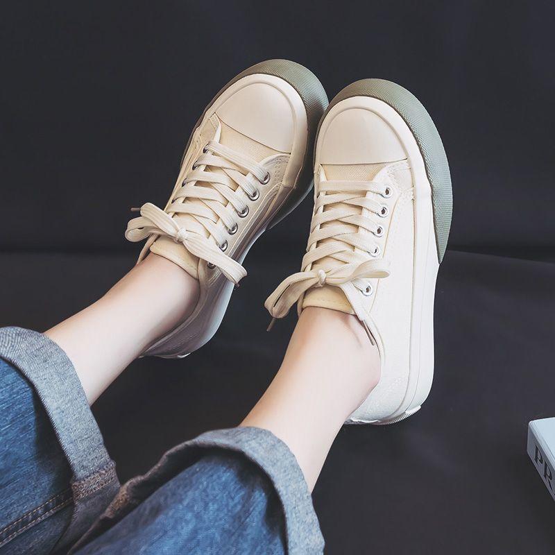 Women's Canvas Shoes Round Toe Lace Up High on Platform Ladies Footwear Casual Fashion 2025 New Designer Luxury Light Sale Cheap