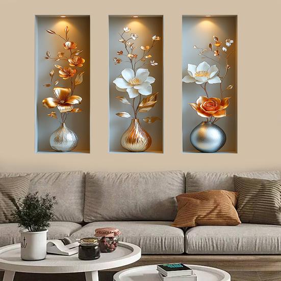 Autocolant de perete vază 3D Vază Perete și Lipire Decal amovibil Decojire PVC Artă de perete cu flori