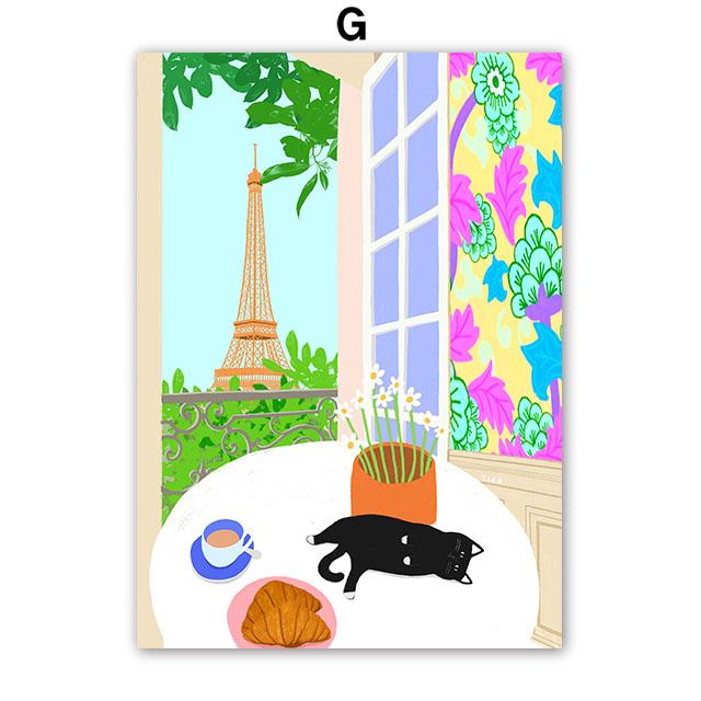 Santorini Rome Paris Cat Flower Summer Abstract Landscape Posters Prints Wall Art Canvas Painting Pictures For Living Room Decor