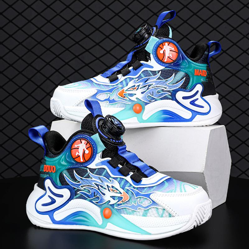 Boys Shoes 2025 Spring and Autumn New Children's Breathable Basketball Shoes Sports Shoes Middle and Older Children's Rotating Buckle Classmates Summe