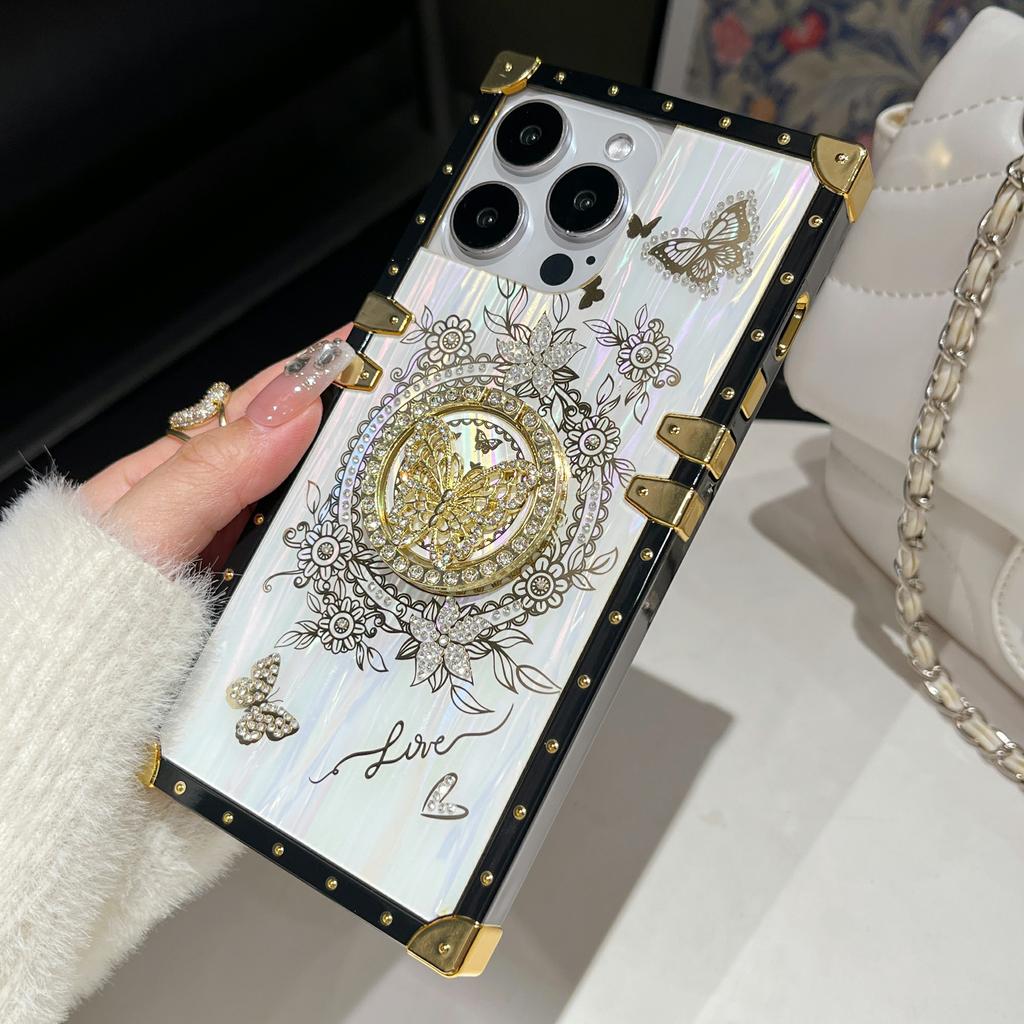 For iPhone 15 Pro Case Electroplated Butterfly Pattern TPU+PC Phone Cover with Kickstand