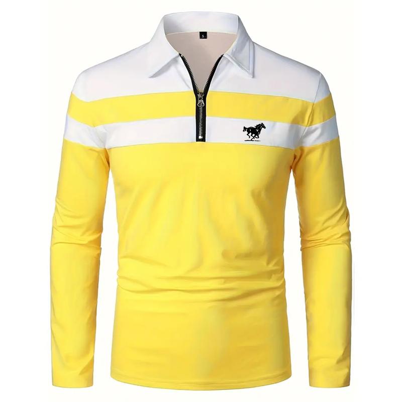 

Мужская футболка-поло с длинным рукавом на молнии, модная, весенне-осенняя, с цветными блоками, на молнии, для повседневной носки. 3XL