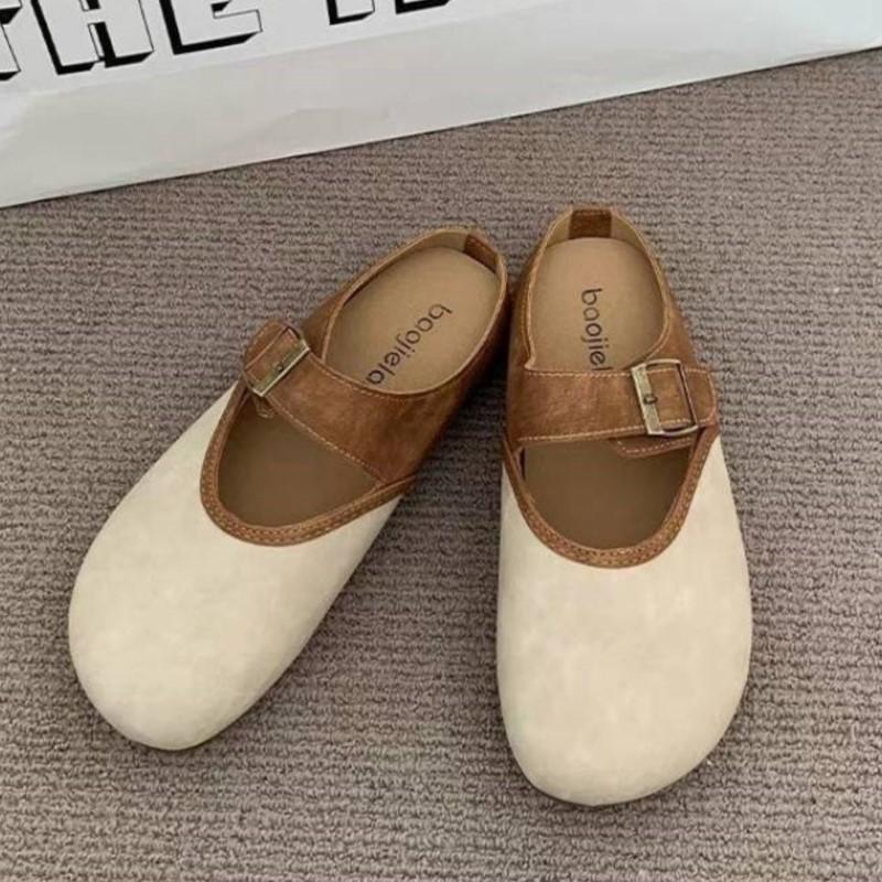 Fashion Crestar Women's Flat Slippers with Adjustable Buckle Fashion Suede Mules 2025 New Soft Bottom Sandals Lady Casual House Slides