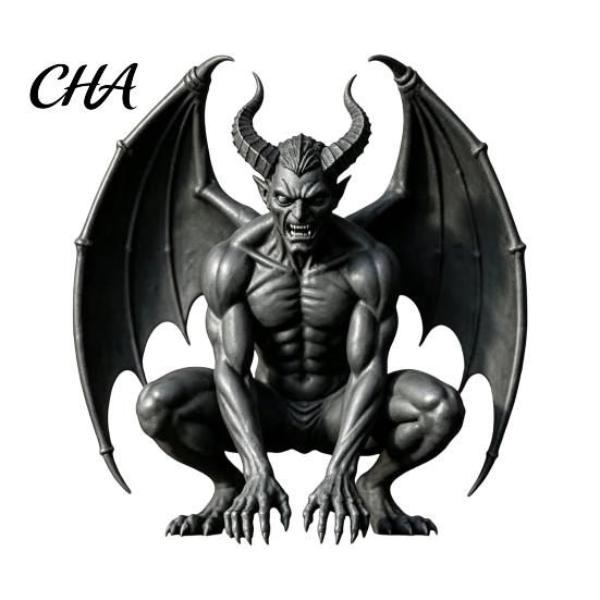 Indoor Outdoor Garden Accents Gargoyle Figurine, Medieval Dark Winged Statue, Resin Gothic Sculpture Horn Demon Ornament for Office Bookshelf